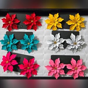 Floral Statement Earrings Set - Red, Yellow, Blue, White, Pink